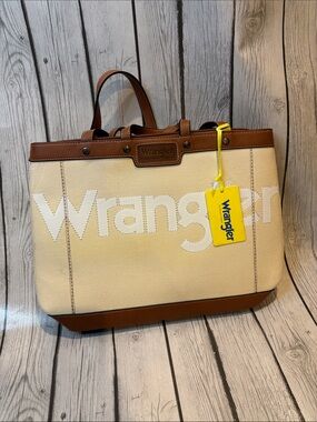 Wrangler Cream Canvas Tote with Brown Leather Trim